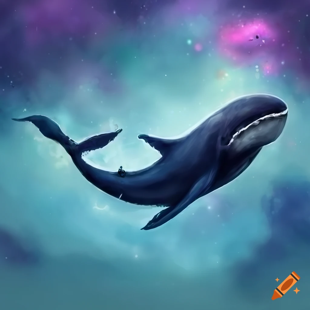 Magical flying whale in a fantasy art style