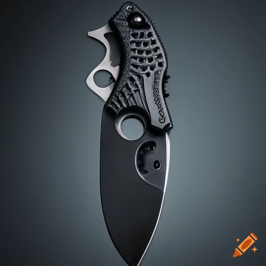 Spyderco jackknife on a dark glass steel table with a futuristic Japanese style