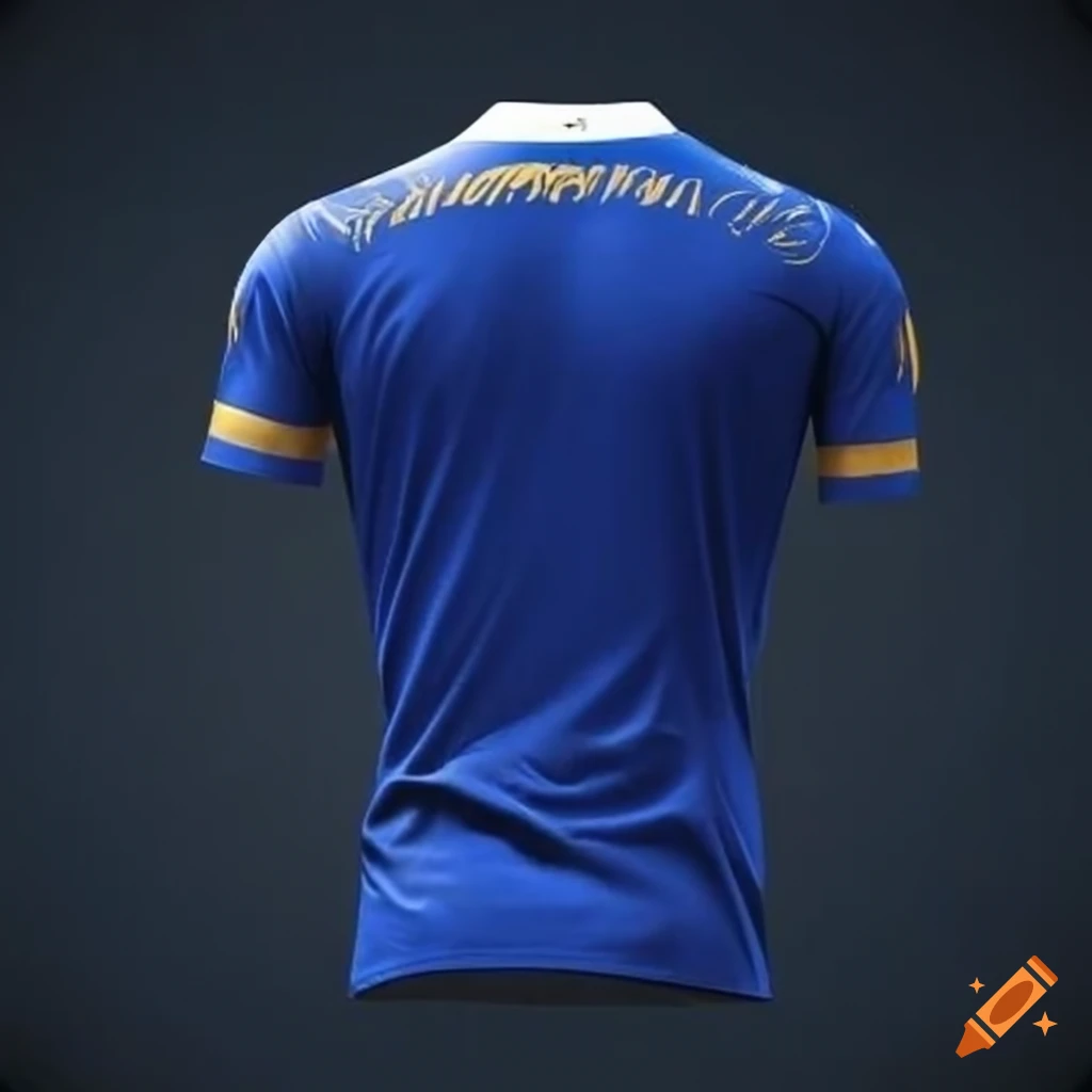 Front and back jersey design in dark royal blue, black, and gold colors