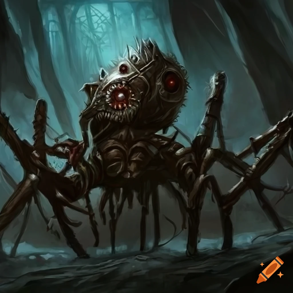 Clockwork automaton spider in a dark fantasy art style