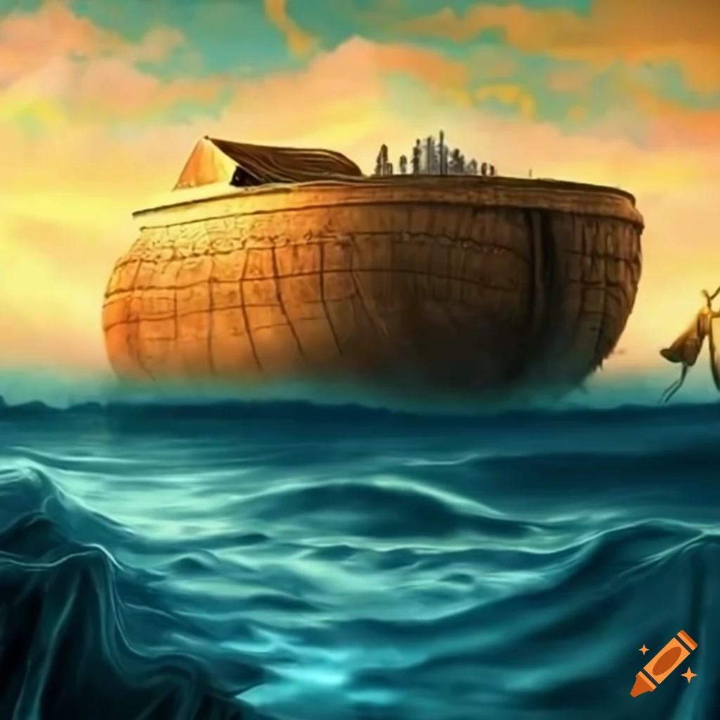 Noah's ark amidst the flood