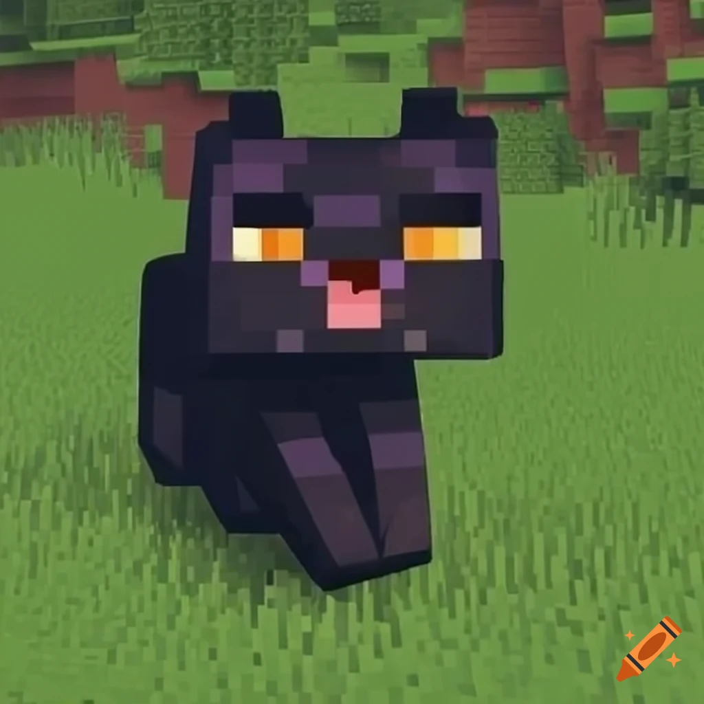 Cute Minecraft black cat prancing on a hill