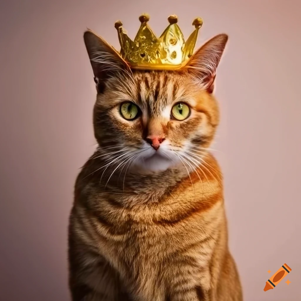 Confident red cat wearing a crown