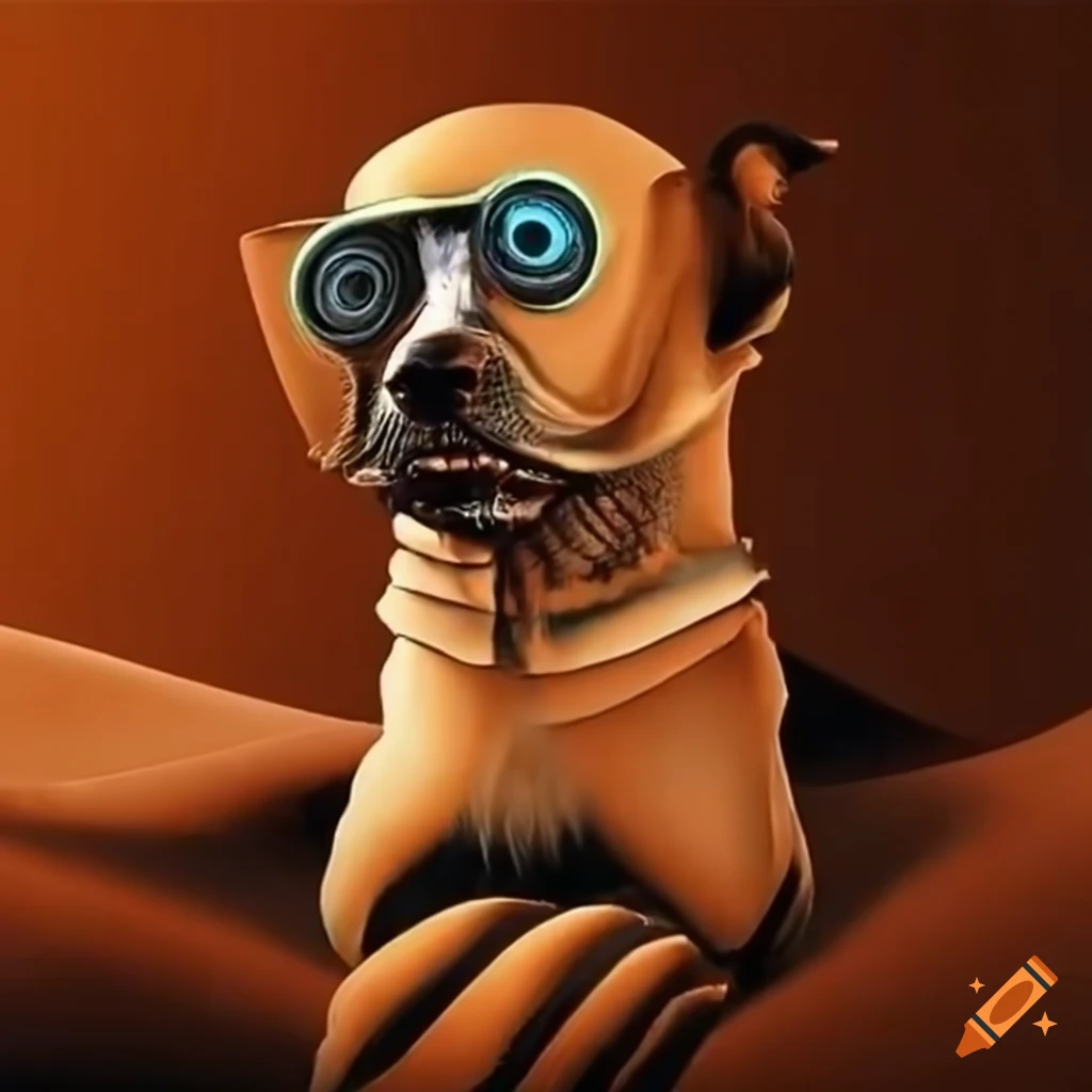 Cyborg dog walking in the desert