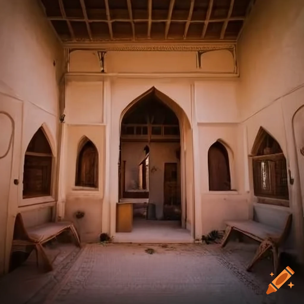 Yazdi house in the desert adorned with traditional architecture and guests