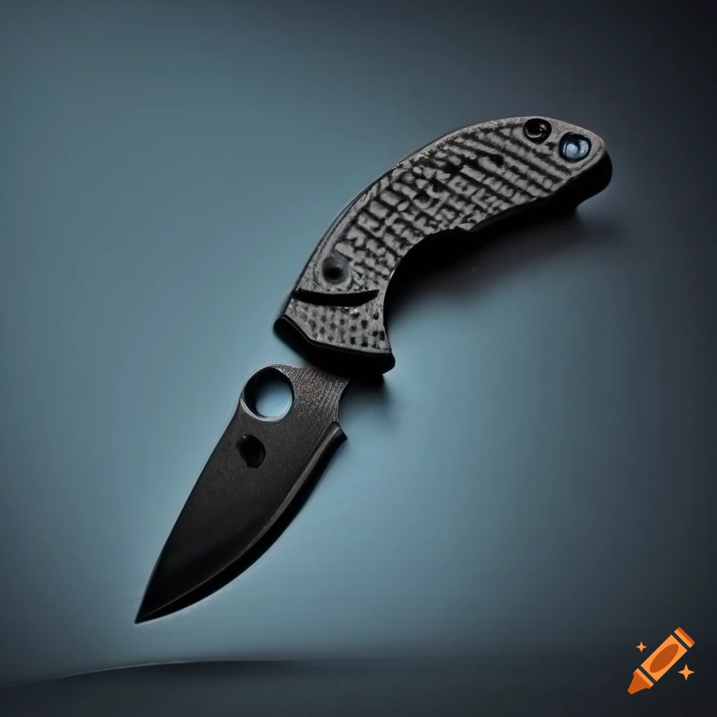 Spyderco jackknife on a dark glass steel table with a futuristic Japanese style