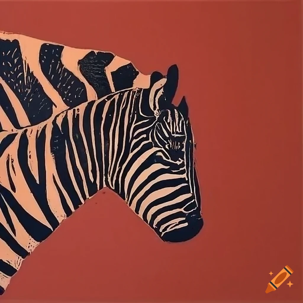 Duck crossing the zebra stripes in linocut artwork