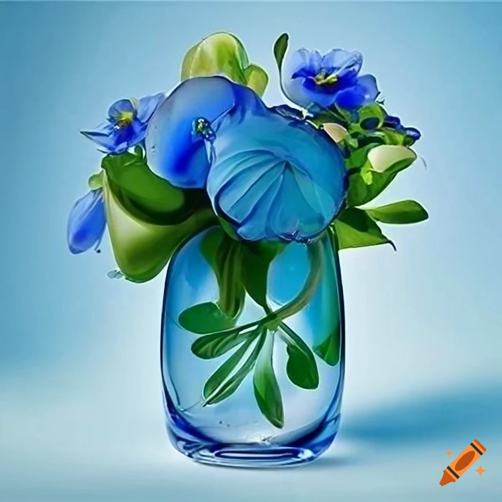 Glasblume - blue glass petals and green tears