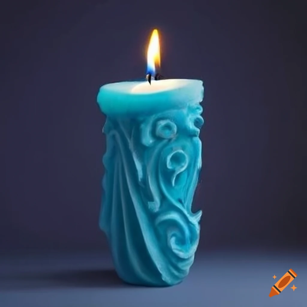 Blue carved and dripping candle in fantasy style