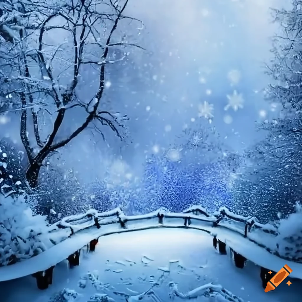 Enchanting winter wonderland with falling snowflakes on Craiyon