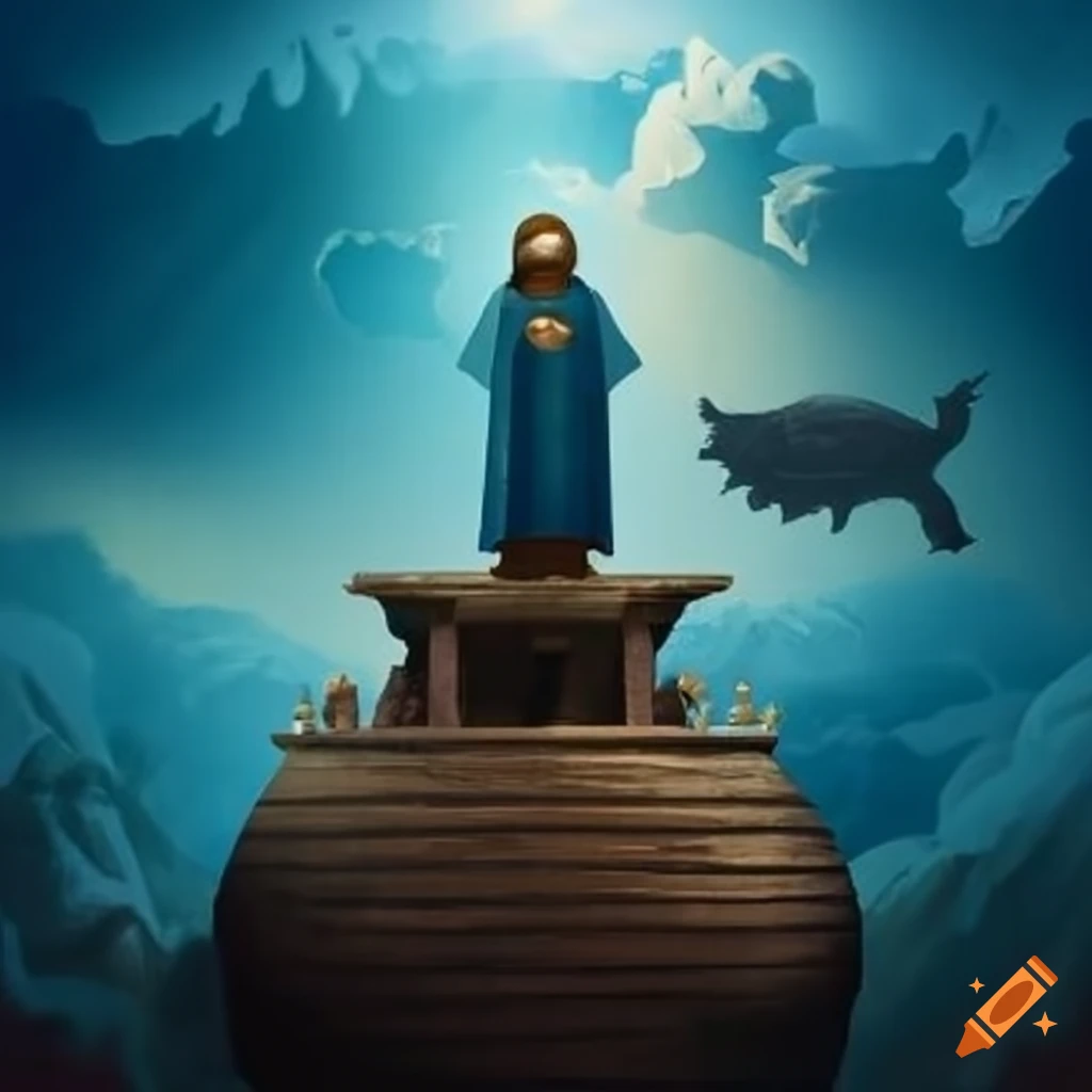Biblical figure Noah standing on the ark