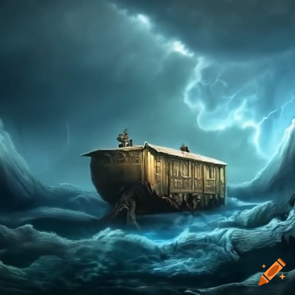Noah's ark enduring a storm