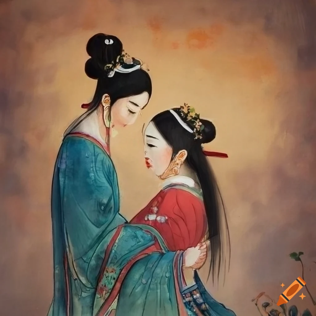 Chinese style painting of two lovers