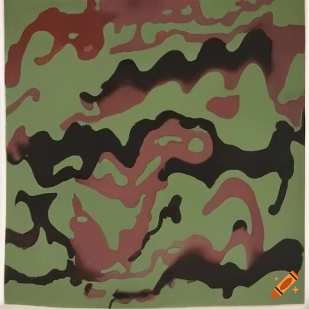 Intricate multicolored ink patterns on camouflage green paper by Henri Michaux