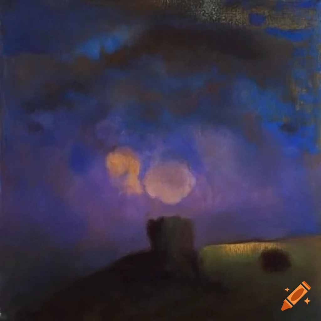 Tranquil Italian countryside by Odilon Redon at nighttime