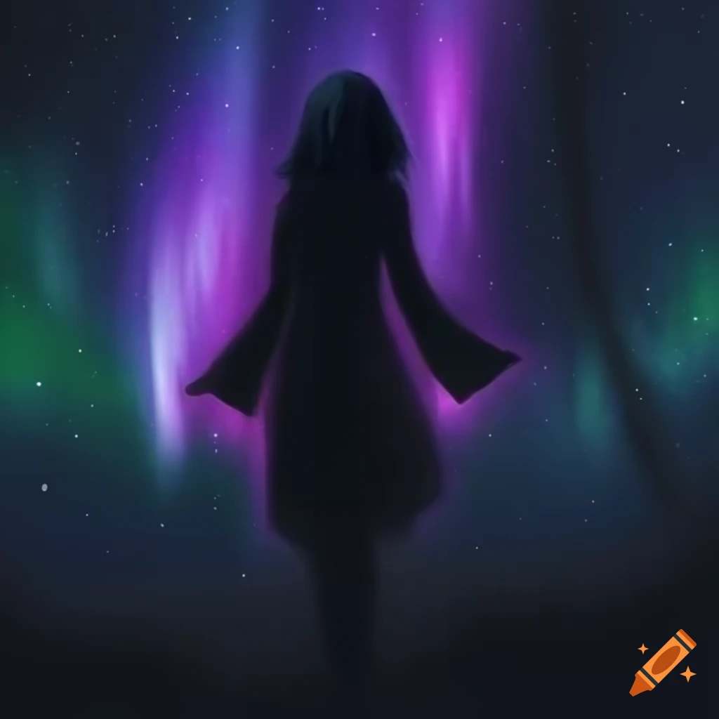 Silhouette of woman in aurora borealis