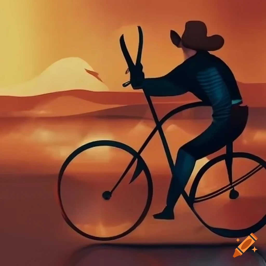 Cowboy winning a bicycle race