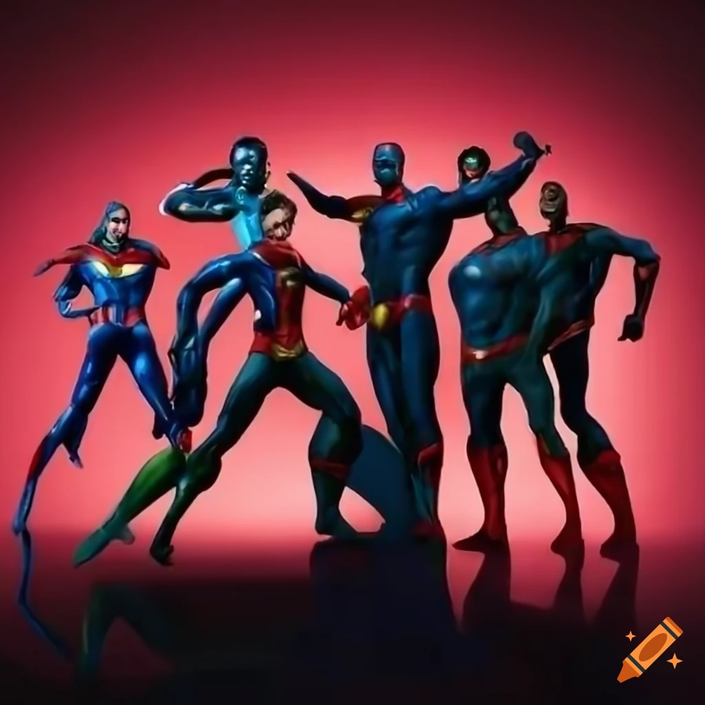 Close-up 3D photo of a group of superheroes