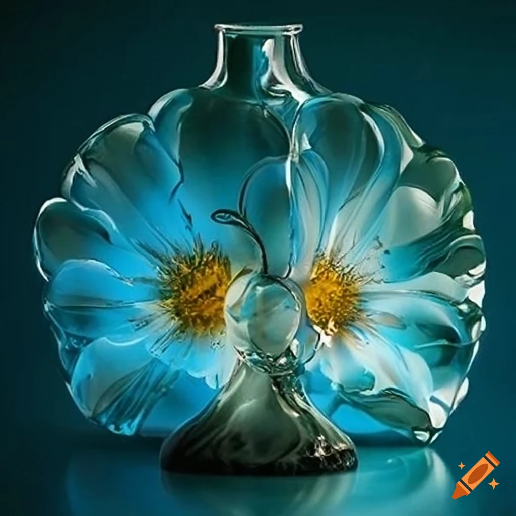 Glasblume - blue glass petals and green tears