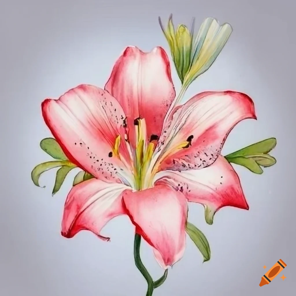 Splendid pink lily in full bloom on white backdrop with intricate details
