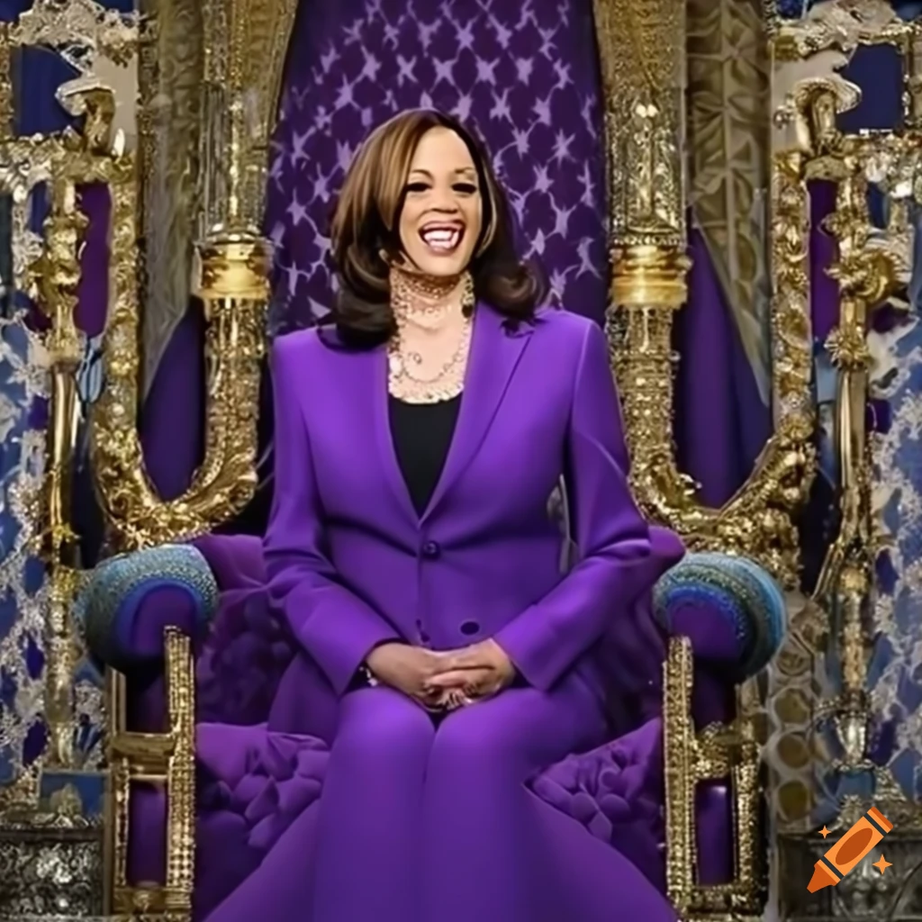 harris dressed in purple Portrait of Vice President Kamala Harris as a regal queen in purple attire  on Craiyon