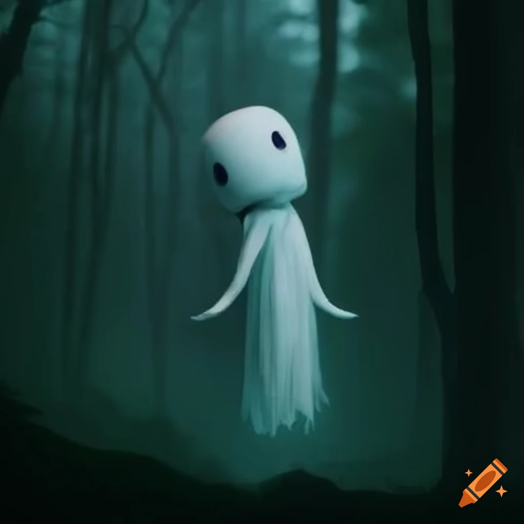Teru teru bozu spirit floating in a dark forest