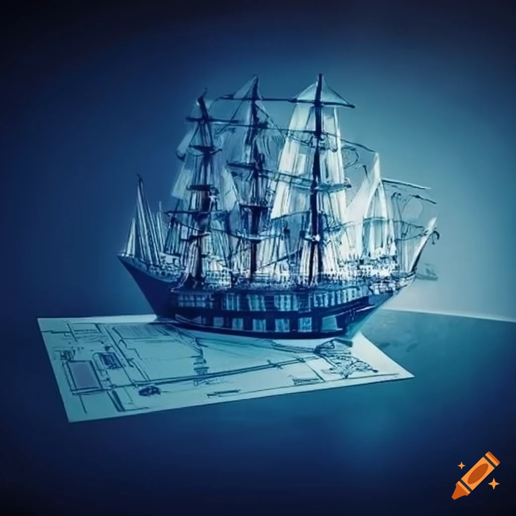 Ship blueprint on a table