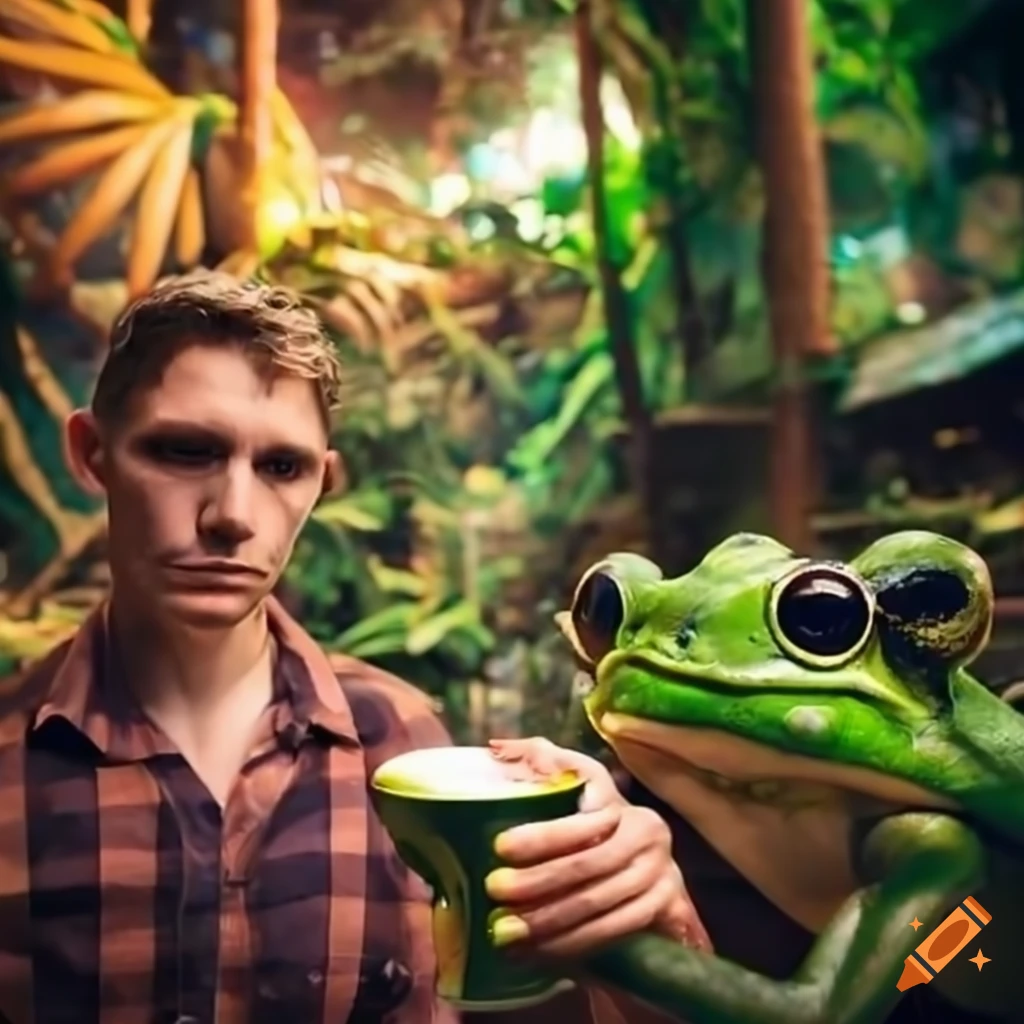Man holding a frog cup at a rainforest cafe