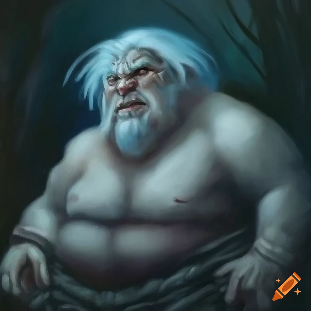 Dwarf barbarian in furs with a long white beard in a dark horror scene
