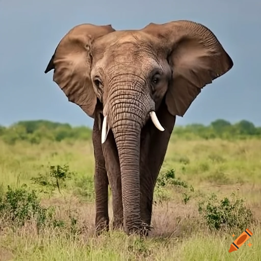 Wild elephant without a trunk