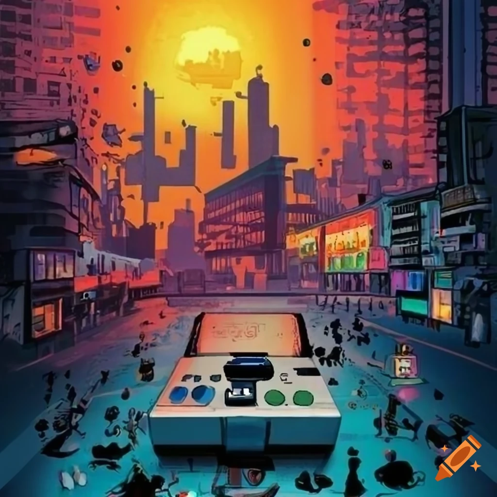 1980s retro video game cover art