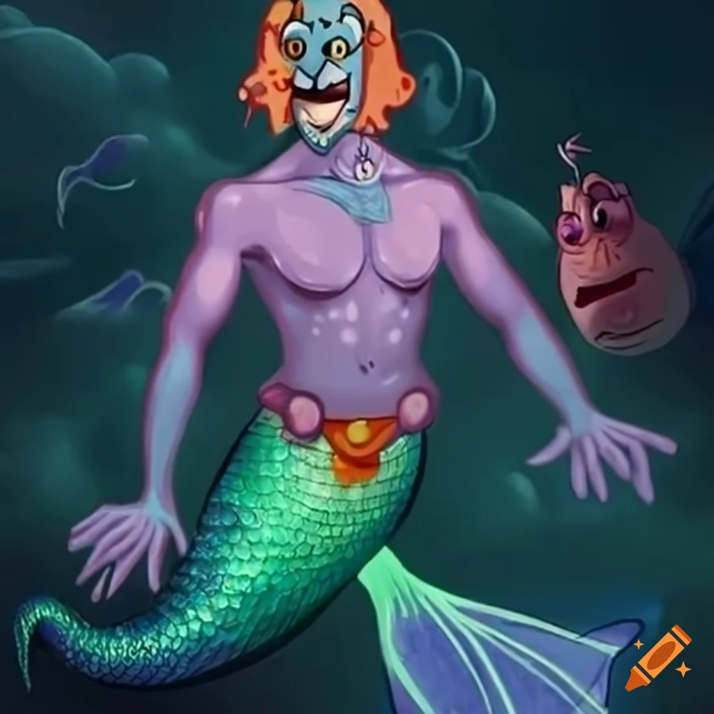 Mermaid man as a vampire in a humorous cartoon style