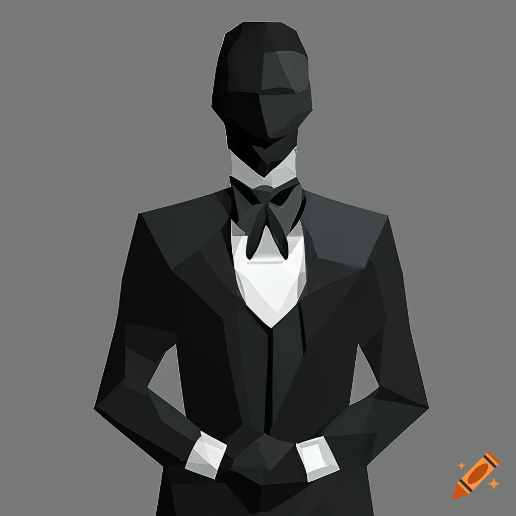 Man character in black suit in low poly 2D art style