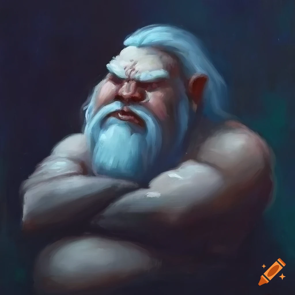 Dwarf barbarian in furs with long white beard in a dark horror setting
