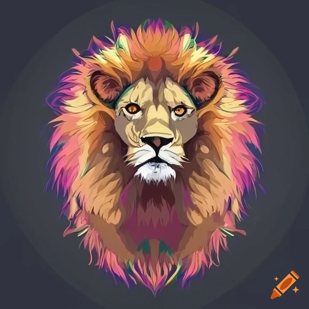 Majestic and friendly lion in vibrant sticker style