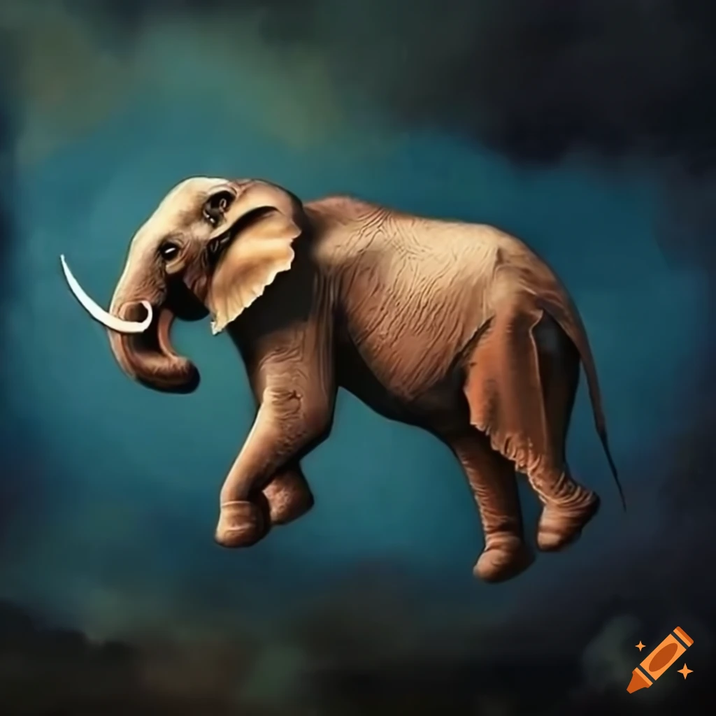 Elegant painting of a hovering elephant in surreal art