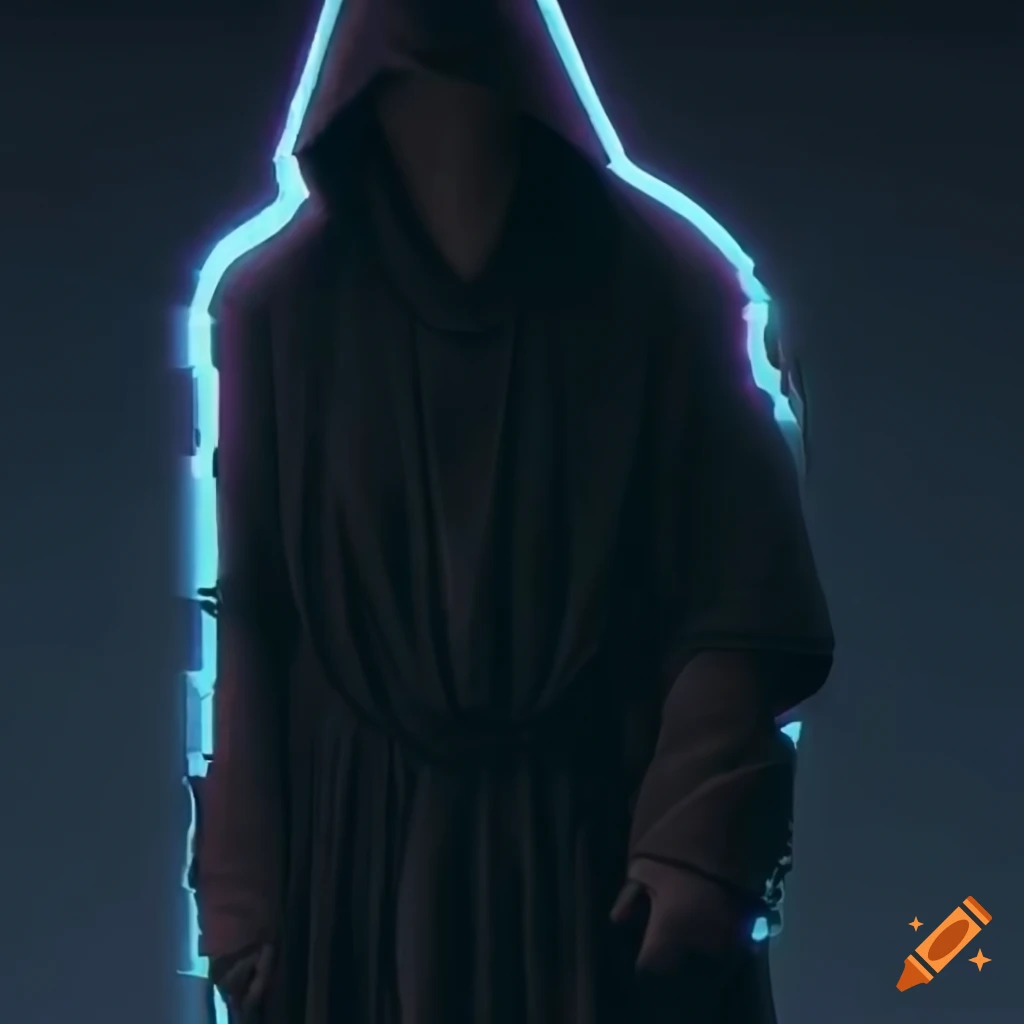 Hooded robed monk with glitch effect