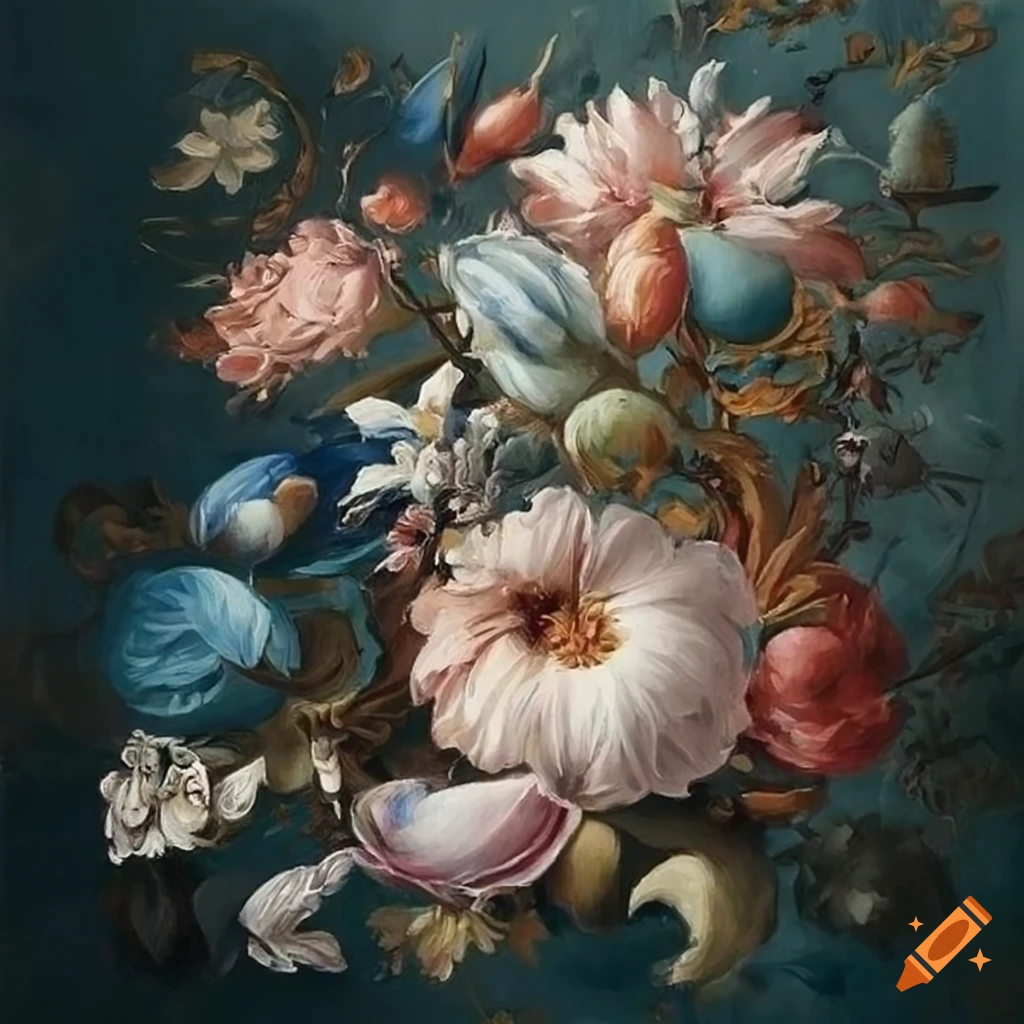 Floral rococo mural painting