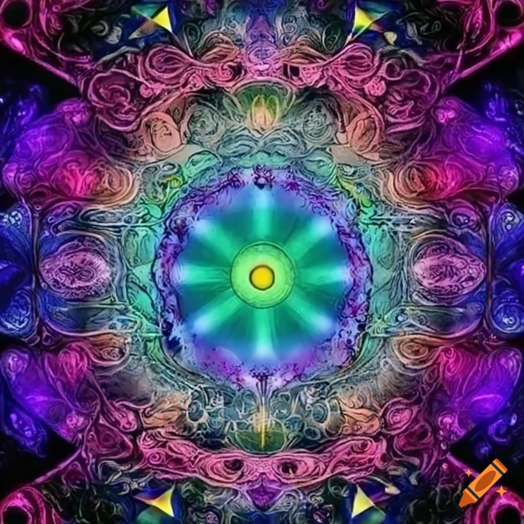 Intricate sacred geometry with a feminine and rainbow theme