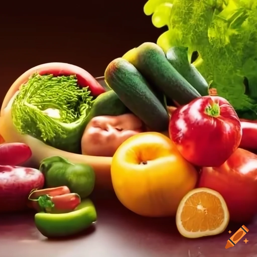 Happy family of fruits and vegetables