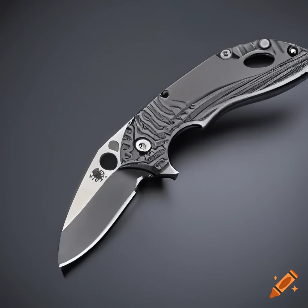 Spyderco jackknife with a futuristic Japanese-style design on a dark steel table
