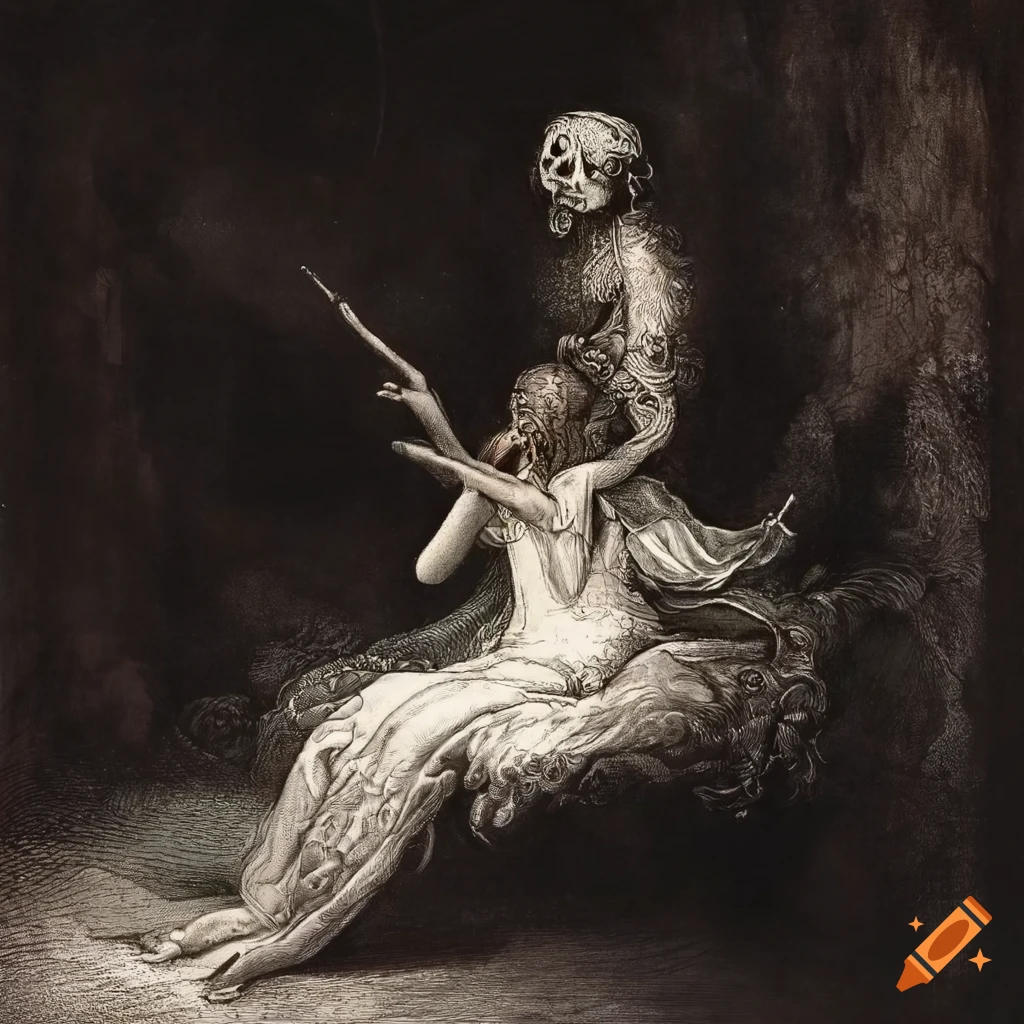 Surreal mezzotint featuring a beautiful girl and death car in a Chinese metropolis, with a renaissance vibe