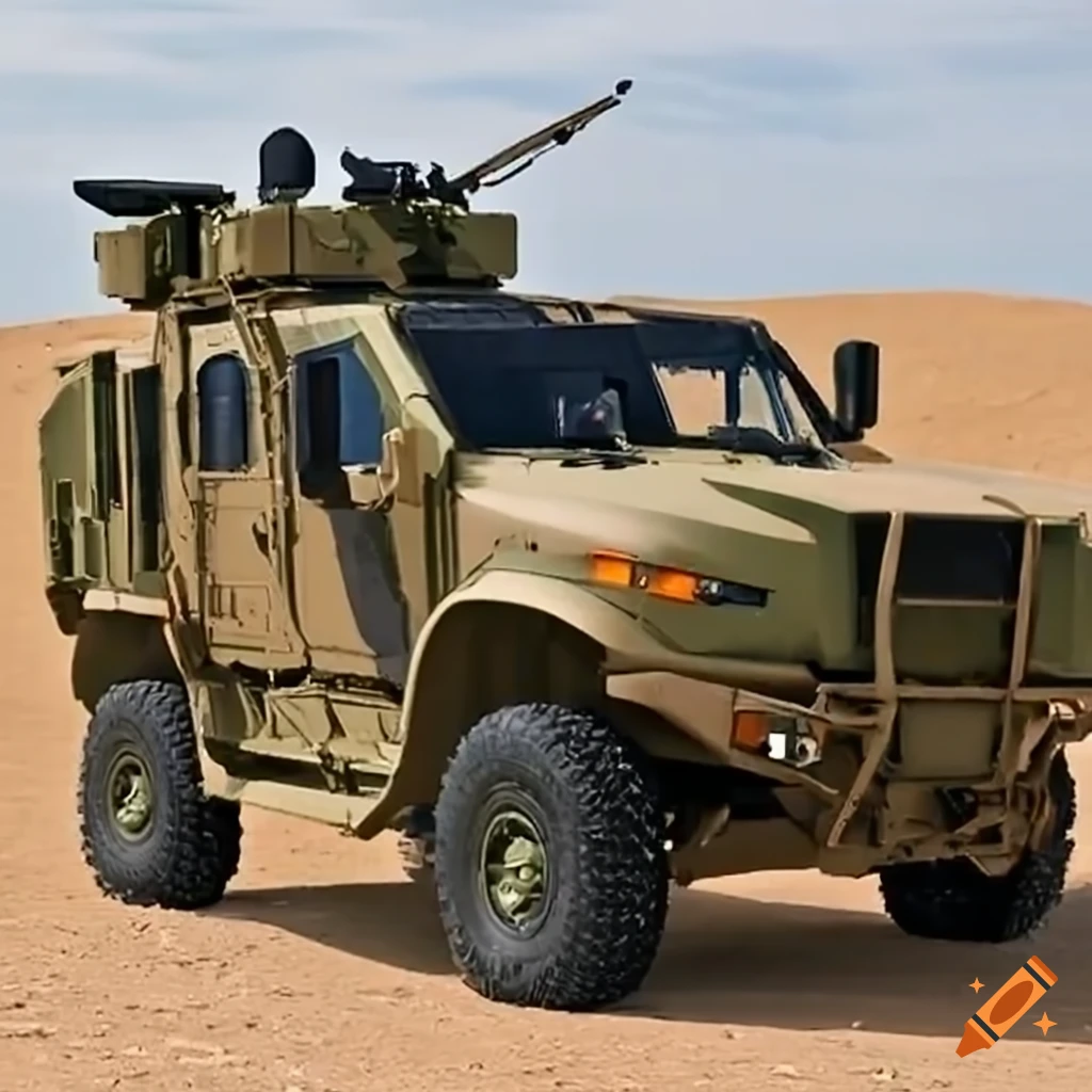 Tactical military vehicle scouting the off-road wilderness