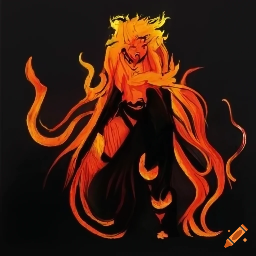 Slender humanoid Oni with radiant sun and orange hair