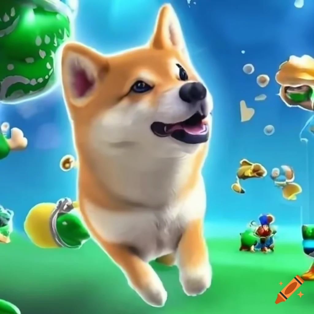 Super Mario world level with jumping Shiba Inu dogs