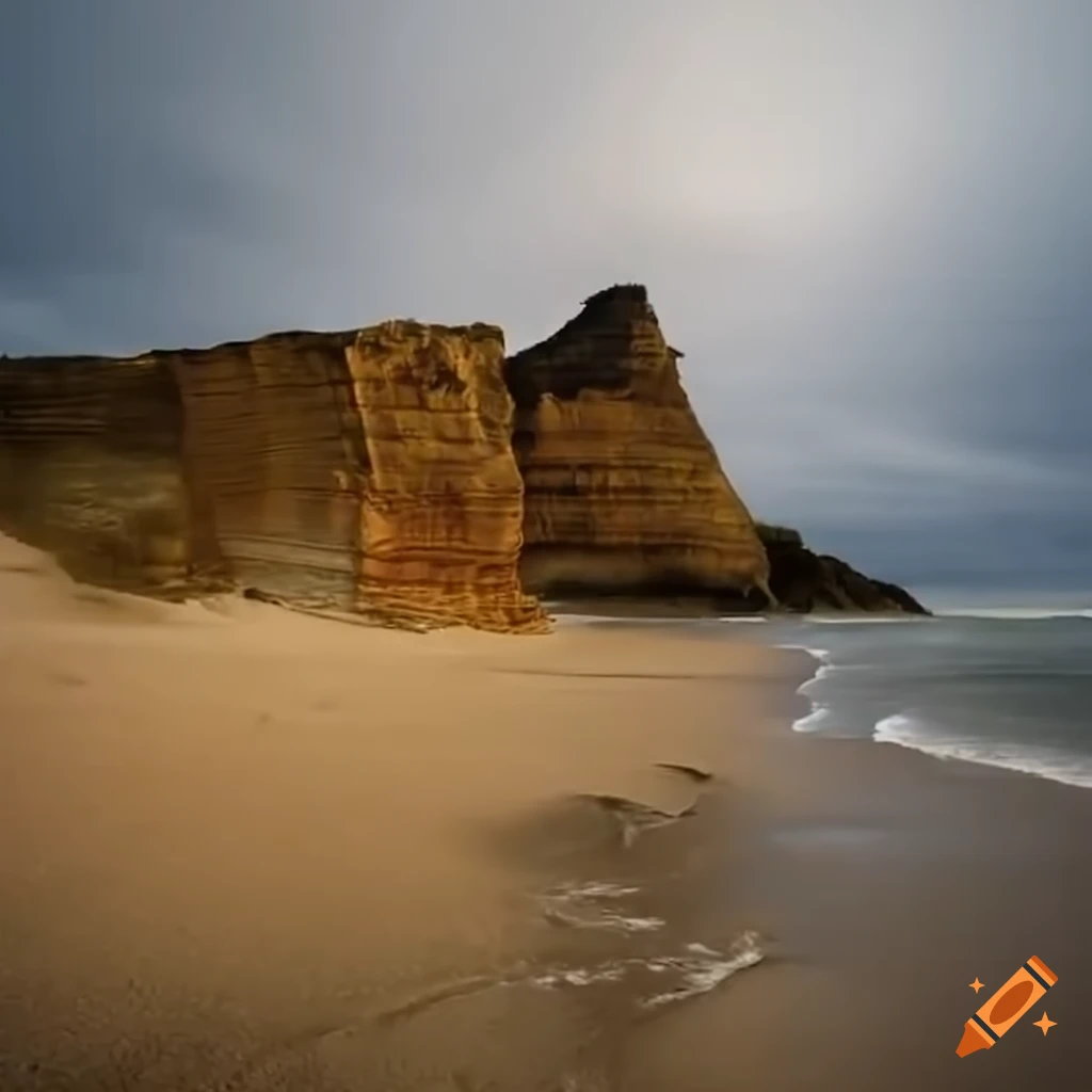 Cliff on a sandy beach during a storm