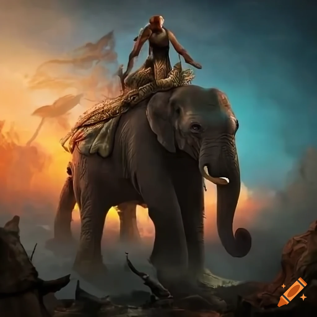 Epic battle scene with elephant riders