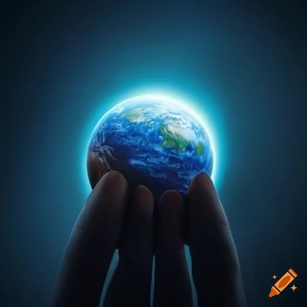 Human hand holding planet
