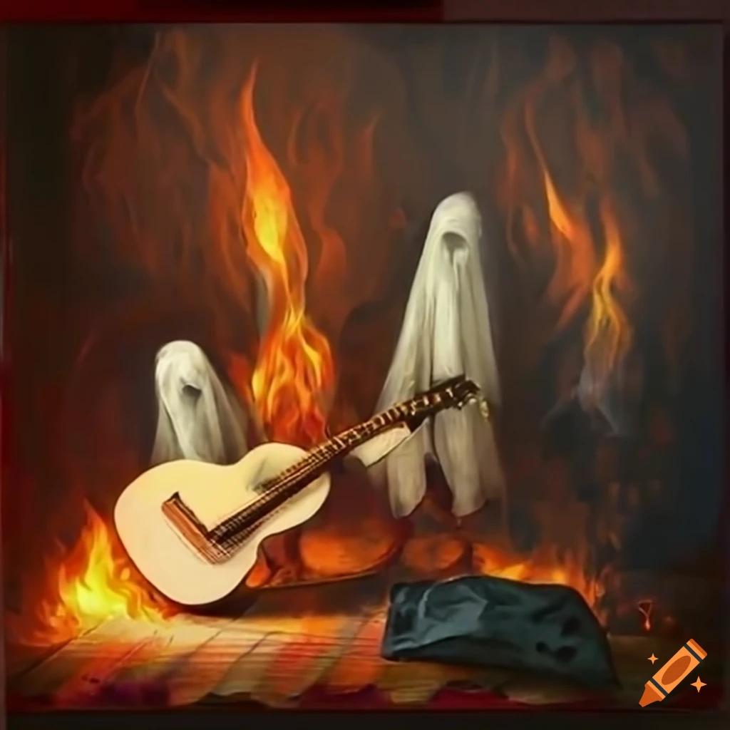 Ghostly musicians jamming by the fire