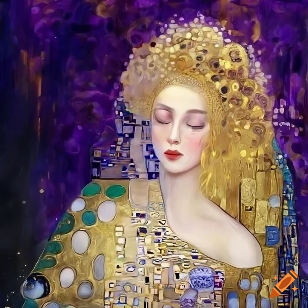 Sleeping blonde princess in the style of Gustav Klimt